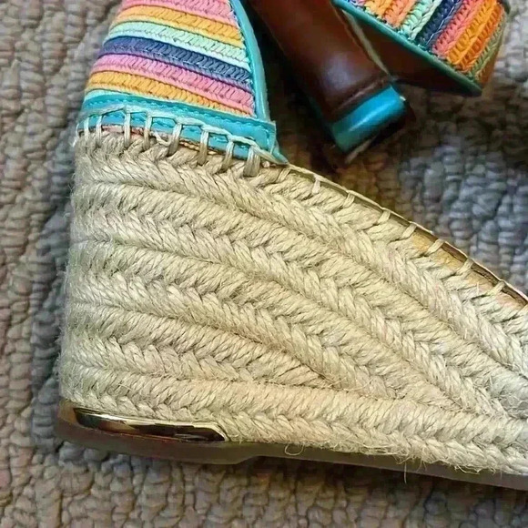 Colorful Striped Espadrille Wedge Sandals - Picture 4 of 6